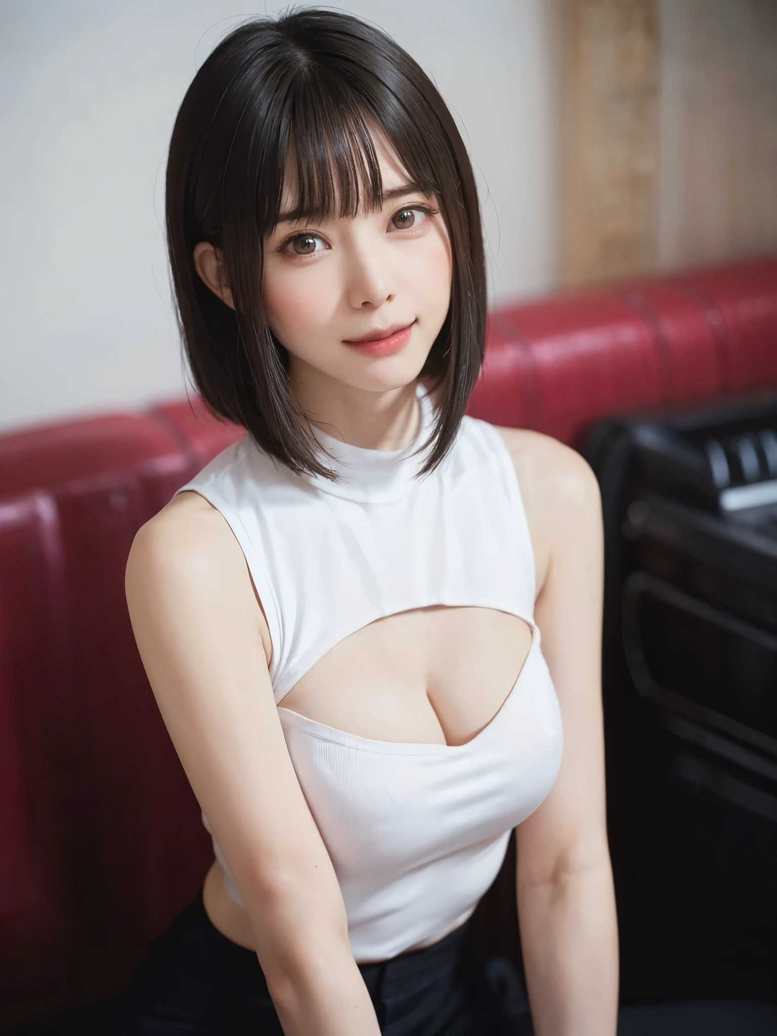 (pieces fly, highest quality、High resolution:1.4、very attractive beauty、Adds intense highlights to the eyes、Please look closely at the camera:1.4、Beautiful woman full of charm、Ideal ratio body proportions、perfect anatomy、brunette short bob hair、shiny hair、bangs:1.4、光沢のあるbangs:1.4、lip gloss),1 girl, Report, light brown shiny hair, scarf,genuine, look at the audience、Please tilt your head slightly, bright colored crystal light blue eyes, shiny short hair、 White turtleneck costume with a hole in the center of the chest,Sexy white turtleneck knit sweater with a round hole in the middle of the chest、 lips, lip gloss, Upper body、Big eyes、eyelashes are a little red、I&#39;It&#39;s embarassing)、((italian road in winter))、((short hair with Big eyess、Give students very powerful highlights、{huge|big breasts|hugeな|mega} generally small breasts:1.6、very big breastsger generally small breasts、look at the audience、very beautiful beauty、stick out ears、long neck、smile、smile、happy、beautiful teeth、口を開いてsmile、heart-shaped pupil))、28 years old、very cute super model、