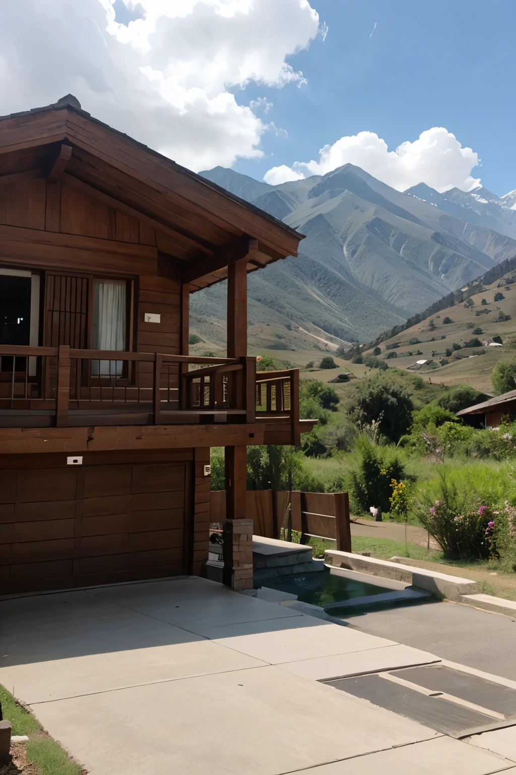 mountain and nepali house