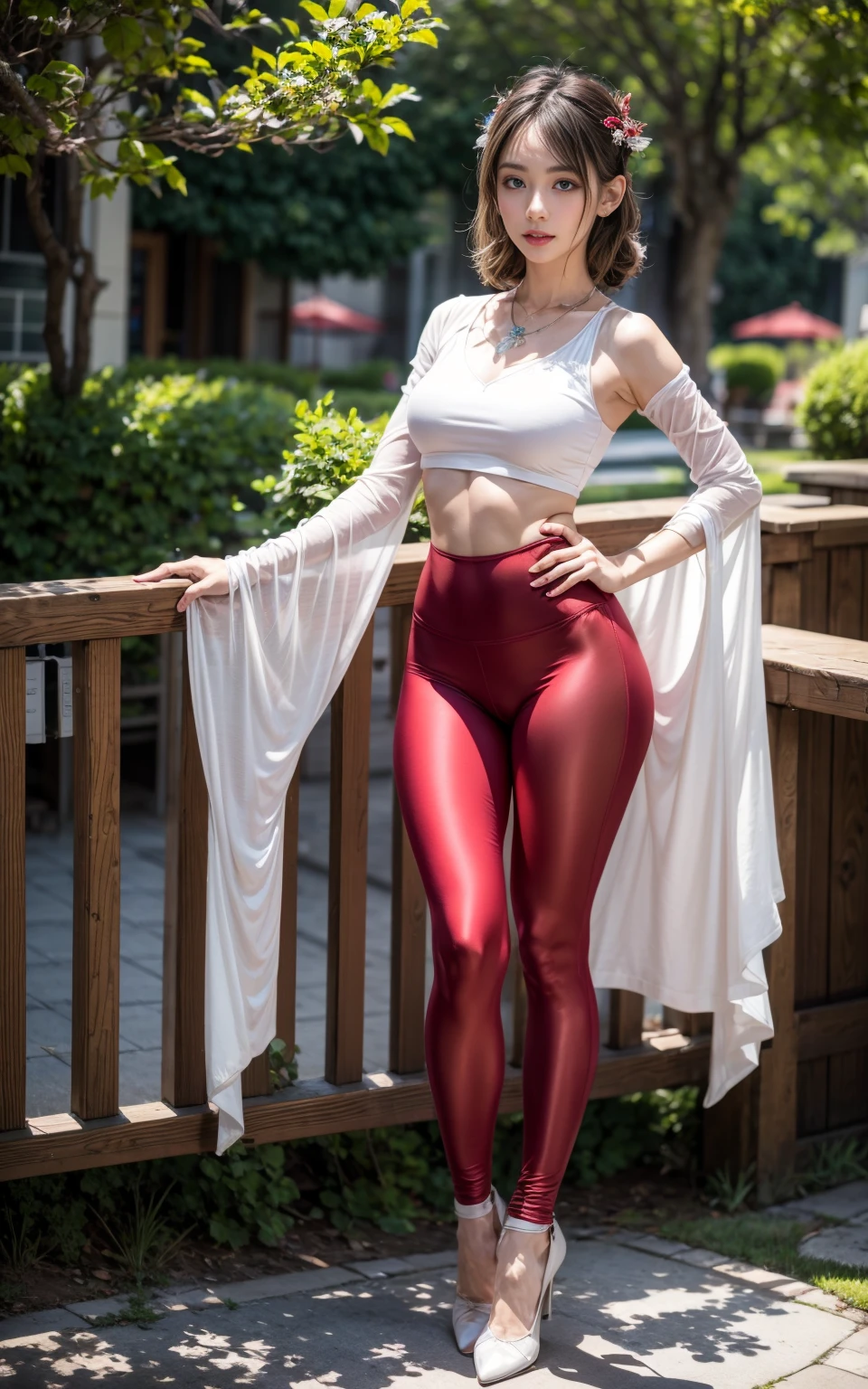 (8K, Masterpiece, RAW photo, Best quality, detail:1.3), (ultra realistic Natural background, scenary:1.5), Depth of field, Cinematic light, (ultra realistic face), (1 picture of 1 solo girl Airim Jones:1.6), 1girl, (Beautiful and elegant Russian girl), (skinny girl with glasses), (European face:1.3), (perfect complete full body:1.6), (full body shot including shoes:1.6), (perfect [frontal view|side profile|back profile]:1.5), (small necklace, collarbone:1.1), ( [bangs|pigtails|bob|pixie] hair:1.5), (ultra detailed skin:1.4), (sexy red minitop:1.5), (soft fabric miniTop:1.5), (tight Mesh Panel Leggings:1.6), (perfect standing pose:1.5), (perfect long legs:1.35), (low rise pants:1.5), (low waisted pants:1.5), (perfect shoes:1.5), (perfect feet:1.5), (perfect oriented feet:1.4)