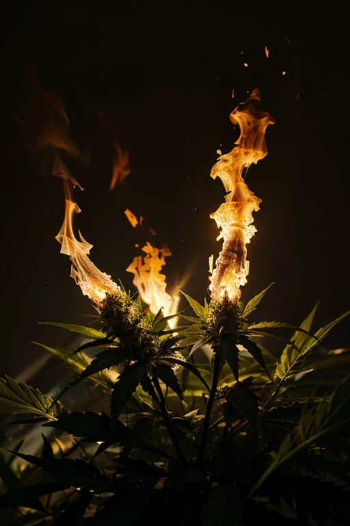 marijuana surrounded by light and fire