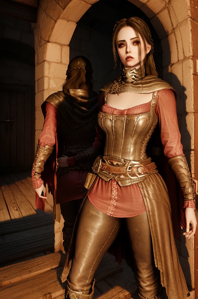 sexy Serana Reimagined captured, in captivity, tied up, handcuffed, bdsm, nina bodysuit, leather sexy cat bodysuit, full bodysuit, full body wetsuit, high heels, high boots, full body picture, inside dungeon cell background, ponytail