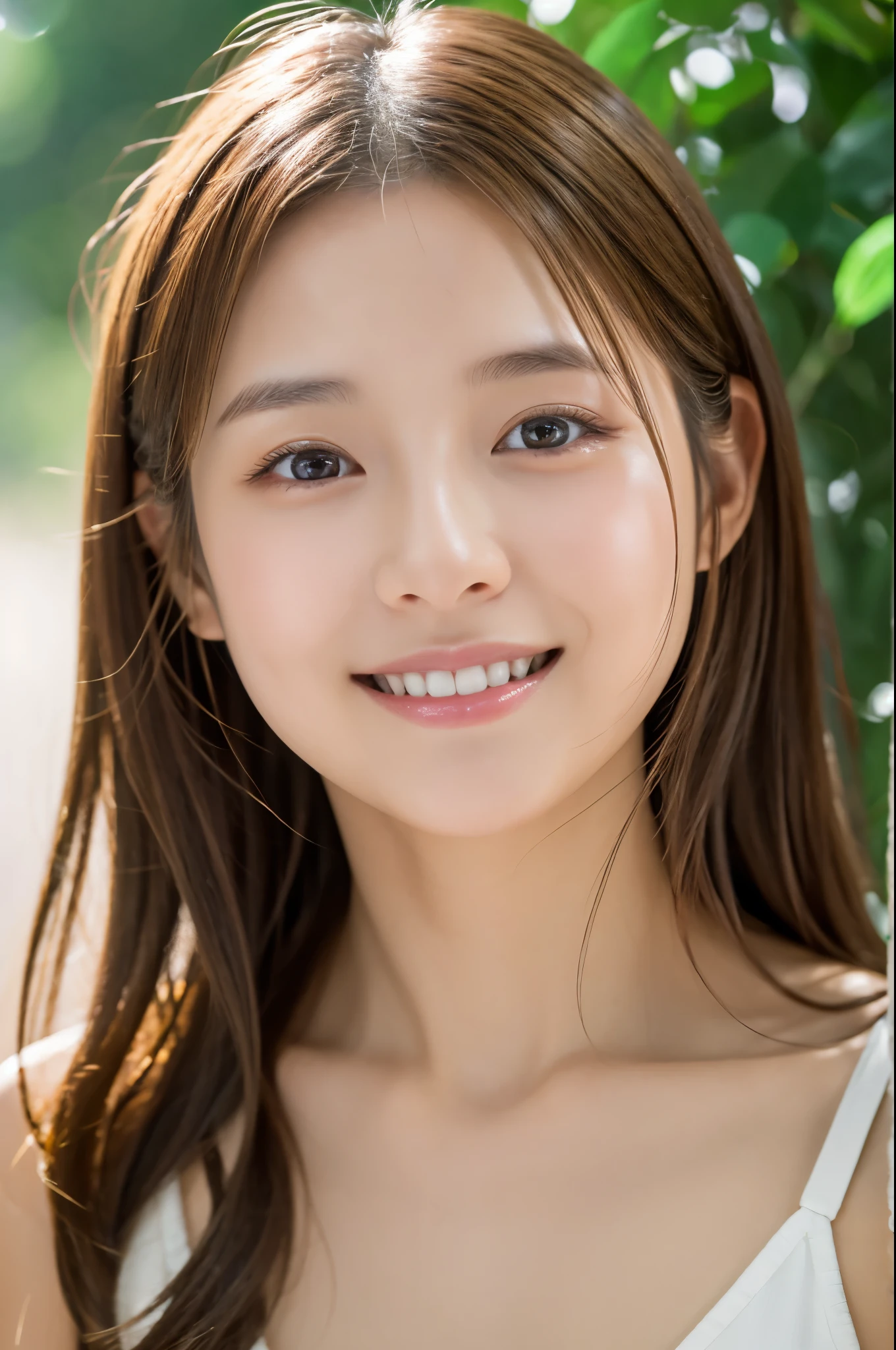 young japanese woman, 30s, background white, simple背景, white-brown hair, slender, 4K, 8K, high quality, Beauty products, beautiful eyes, simple, high resolution,1 person,beautiful skin,smile