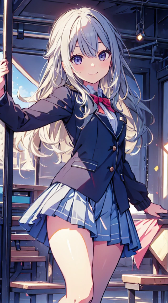 best quality, ultra detailed, absurdres, HDR,1loli、♡、Thighs、Strike a pose with a cheerful smile、uniform