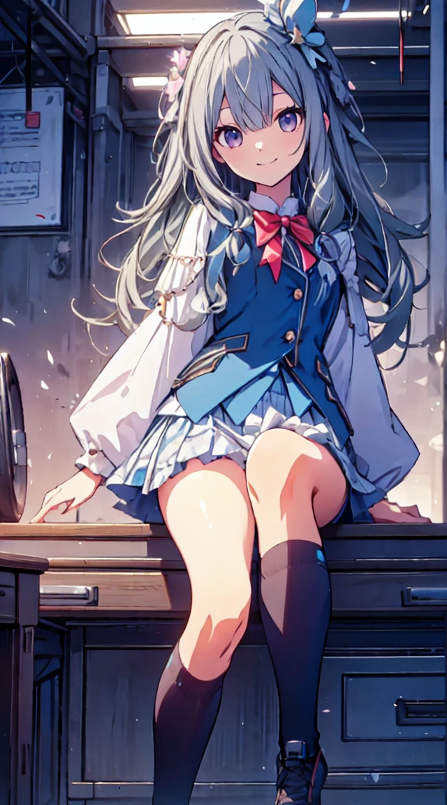 best quality, ultra detailed, absurdres, HDR,1loli、♡、Thighs、Strike a pose with a cheerful smile、uniform