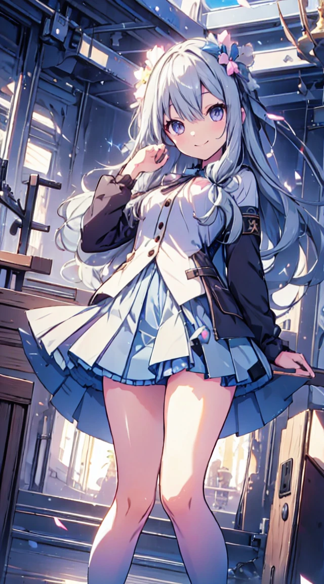 best quality, ultra detailed, absurdres, HDR,1loli、♡、Thighs、Strike a pose with a cheerful smile、uniform