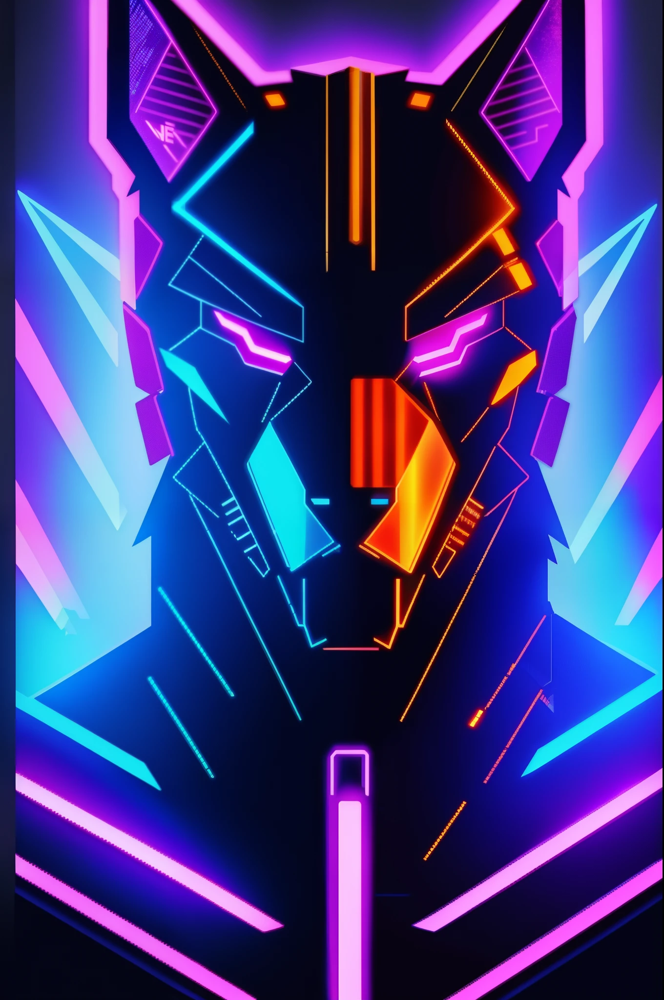Sticker, Cyberpunk wolf, anthro wolf in Cyberpunk clothing, bisexual lighting