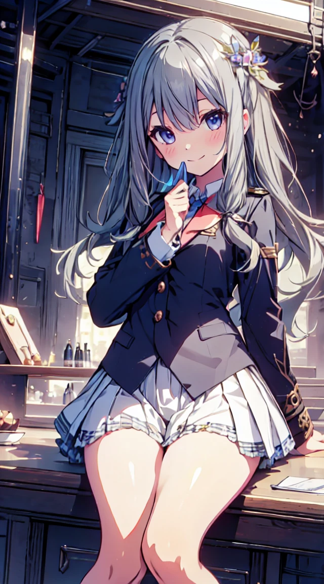 best quality, ultra detailed, absurdres, HDR,1loli、♡、Thighs、Strike a pose with a cheerful smile、uniform