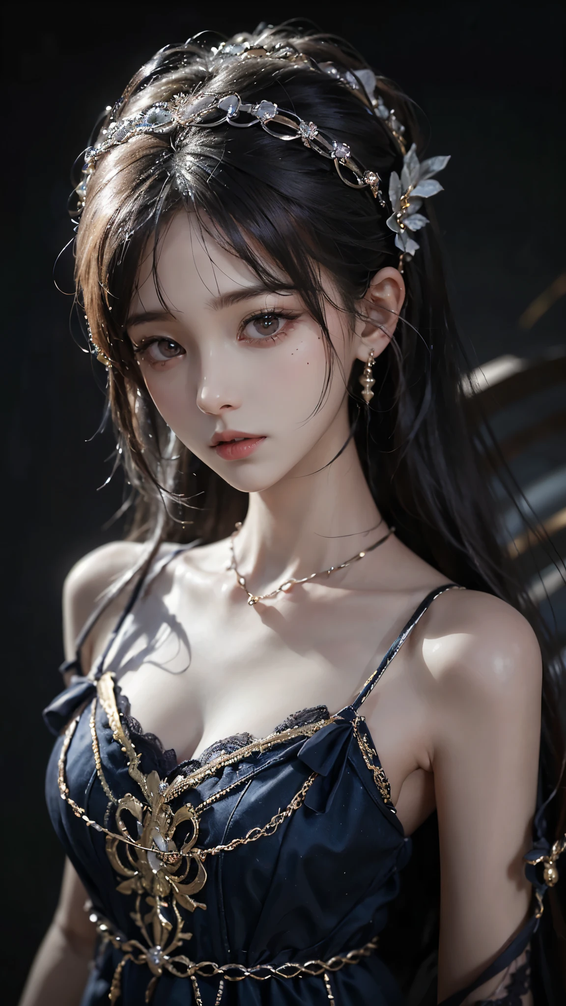 Garlic, sadness, tears, red, flower, (red clothes quality: 1.5), broken, ((tears))), (((crying))), black hair, asymmetrical hair, curtain hair, hair over the shoulder, ji scissors, long hair, parted bangs, bangs, oblique bangs, jewelry, jewelry, jewelry's gemstone branch, foam, kanzashi, bead necklace, headband, red headband, feather ornaments, hair beads, tears, crying with eyes open, makeup, sadness, crying, tearful, melancholy (expression), nervousness, unconscious, moaning, red lips, expressionless eyes, disappointment, despair, frustration, loneliness, frustration, sulking, worry, sobs, high detail, anime, depth of field, glowing light, blur, multimonochrome, stereogram, vignetting, chiaroscuro, close up, denim shot, uhd, anatomically correct, textured skin, masterpiece, ccurate, high quality, high detail, super detail, best quality, high resolution, 8k