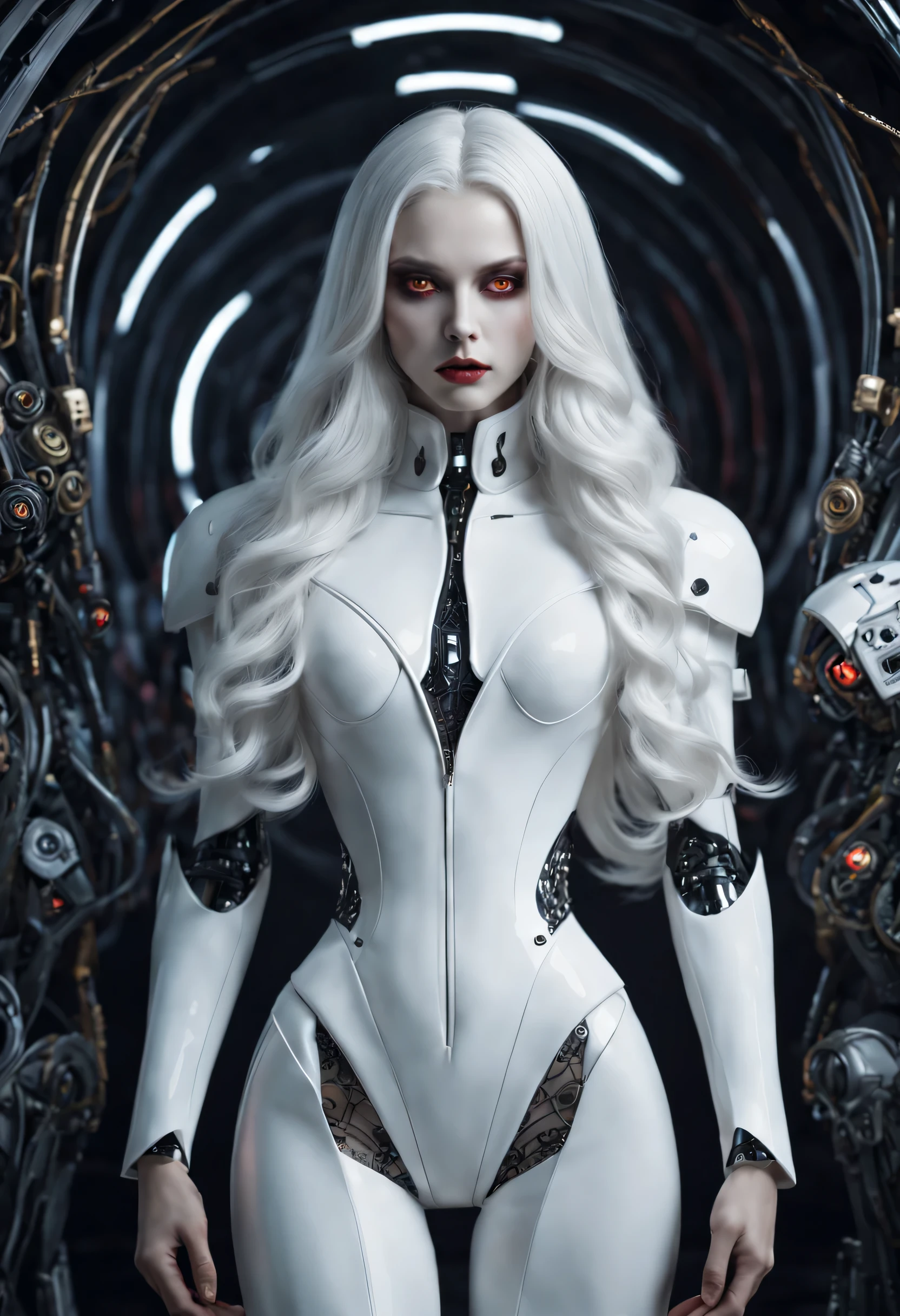 Haiyi-Robot Vincent Pictures SDXL 14:29:13 Insanely Detailed Photos of Gorgeous Vampire Aliens, a true, long white hair, complicated eye roll, like a dream, ethereal, Super detailed的, 32K resolution, dynamic lighting, Cover the navel, Super detailed, intricate details, Popular topics on ArtStation, white luxury suit, Volumetric lighting, BalenciagaStyle