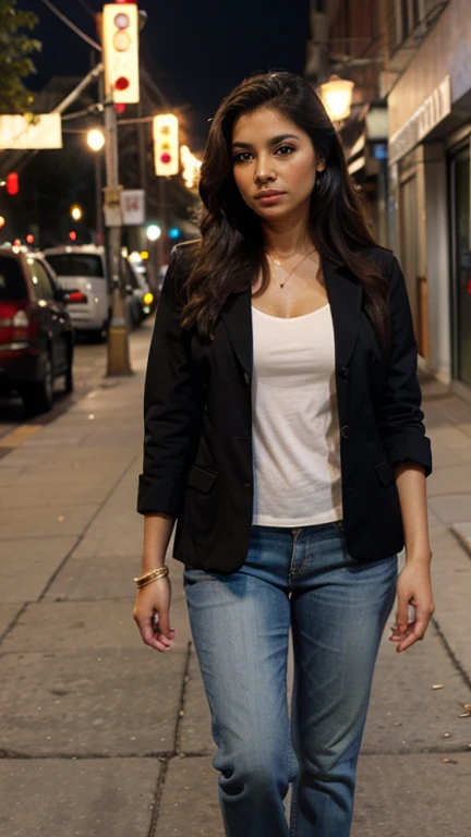Beautiful Latina woman, casual dressed for a night out in the city Philadelphia. PA