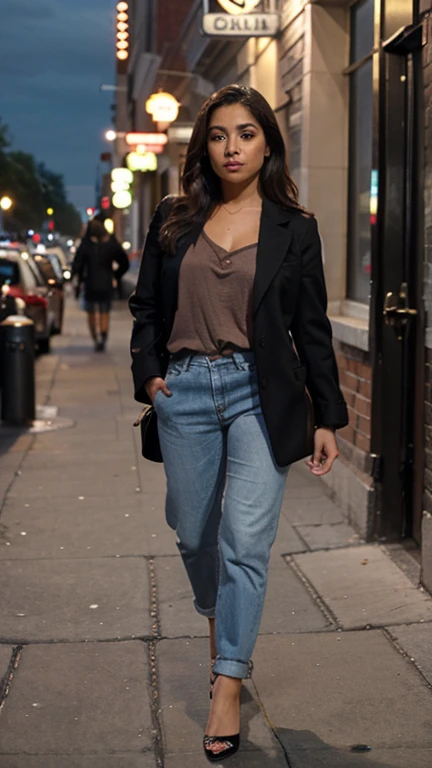 Beautiful Latina woman, casual dressed for a night out in the city Philadelphia. PA