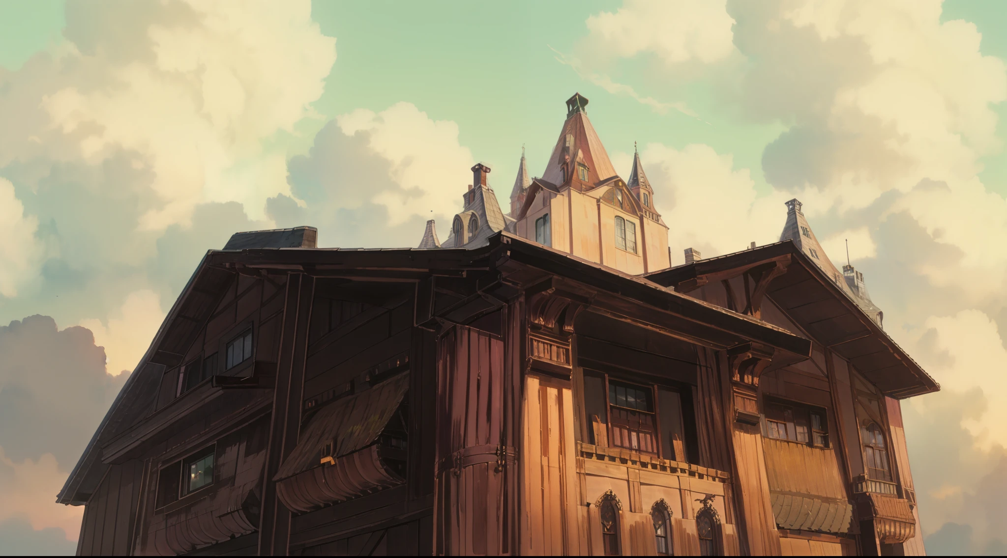 a gothic home, morning sunrise, window bars, victorian home details, gothic architecture details, porch, from below