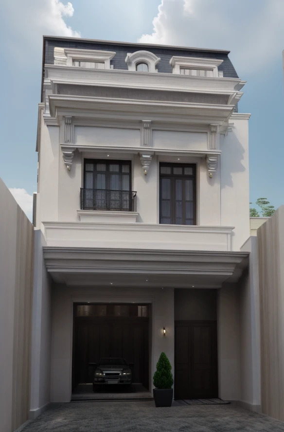 ultra realistic, best quality, ultra highres,
neoclassical_exterior, modern villa, traffic street, cloud sky, daylight