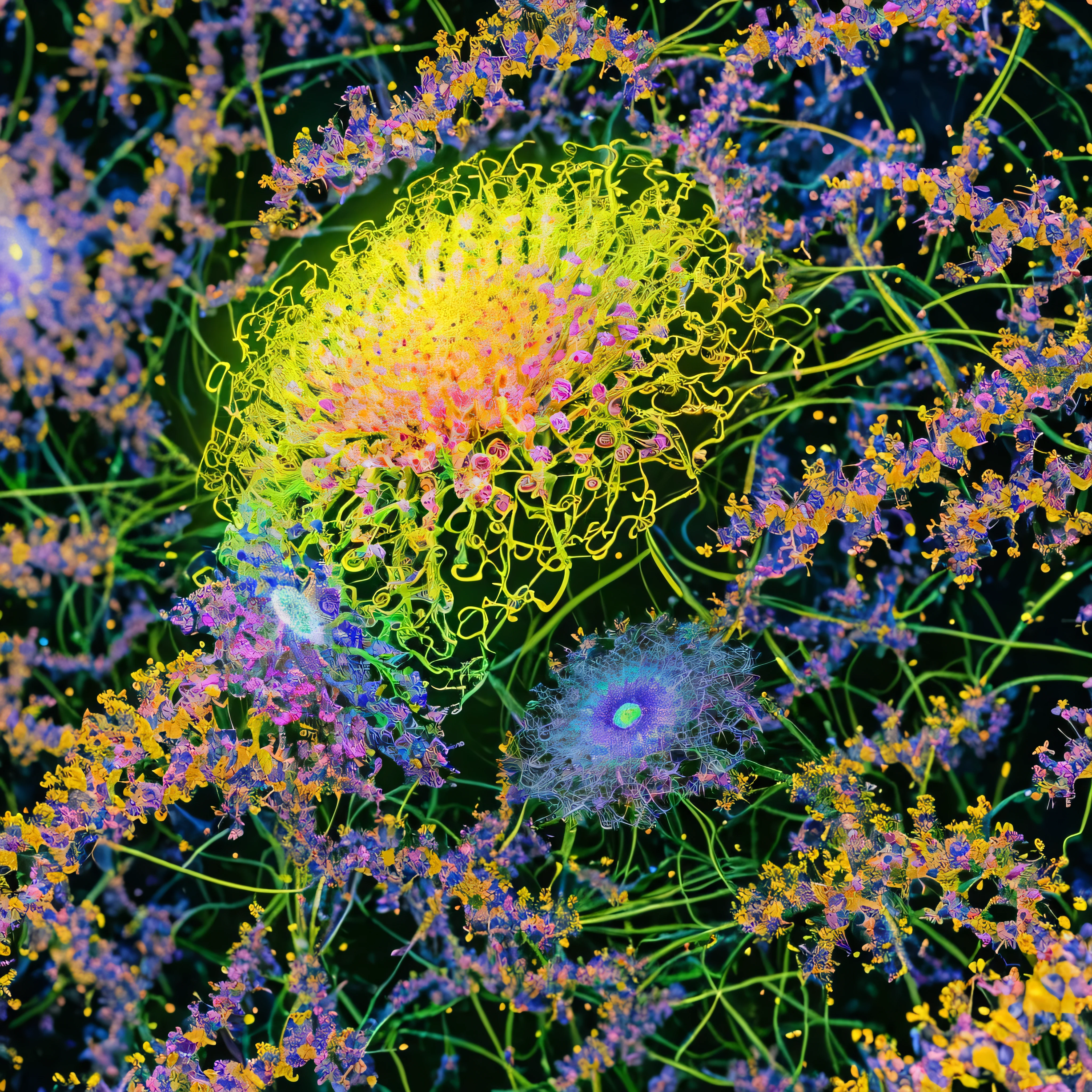 Experience the fusion of technology and nature as billions of layered massive neural networks of deep learning algorithms bloom into vibrant, generative design, ((digital and organic life forms)), generative design, digital and organic life forms, Complex System, evolutionary algorithm, Gene Expression Programming, complexity, unpredictability, uncertainty, dynamism of organisms