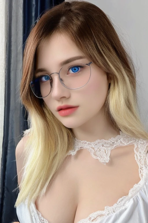 RAW,, Nikon Z 85mm, award-winning glamor photography, ((best quality)), ((masterpiece)), ((realistic)), beautiful russian woman, white lace dress, white skin, 18 years old, ((long blonde hair:1.3)),glasses, hazel eyes, perky huge breasts, sitting in the bed, eiffel tower in the background, ((huge breasts)), innocent, intricate details, highly detailed, sharp focus, professional, 4k, divine rays, hand model, stunning blue eyes, small, delicate, innocent, high resolution, detailed facial features, high detail, sharp focus, soft , aesthetic, extremely detailed, photo_\(ultra\), photorealistic, realistic, post-processing, maximum detail, roughness, real life, ultra-realistic, photorealism, photography, 8k uhd, photography, SEMHOUETTE light, russian face