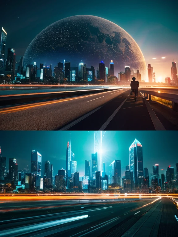 high quality、high resolution photos、Technology and nature are in perfect harmony、A futuristic city that looks like a bright science fiction movie