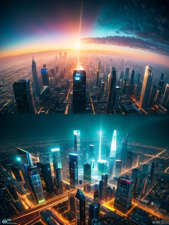 high quality、high resolution photos、Technology and nature are in perfect harmony、A futuristic city that looks like a bright science fiction movie