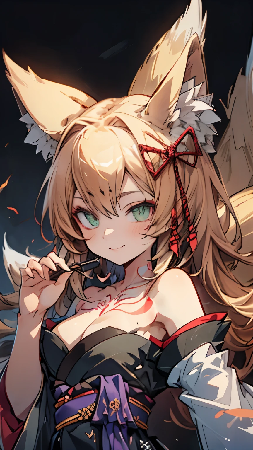 Tamamo-no-Mae, tamamomgq, elegant dress, pretty Kitsune, cute Kitsune, beautiful Kitsune, 9 tail fox girl, green eyes, Kitsune princess, long intricate hair, intricate dress, cute eyes, amazing beauty and incredible presence, dynamic pose, beautiful eyes, mischevious sfw, 8k high detail, very detailed, digital painting, concept art, Shinkai Makoto art style, clear picture, rural village, full-body portrait, masterpiece, super fine painting, best quality, 8K super high resolution, 2D anime