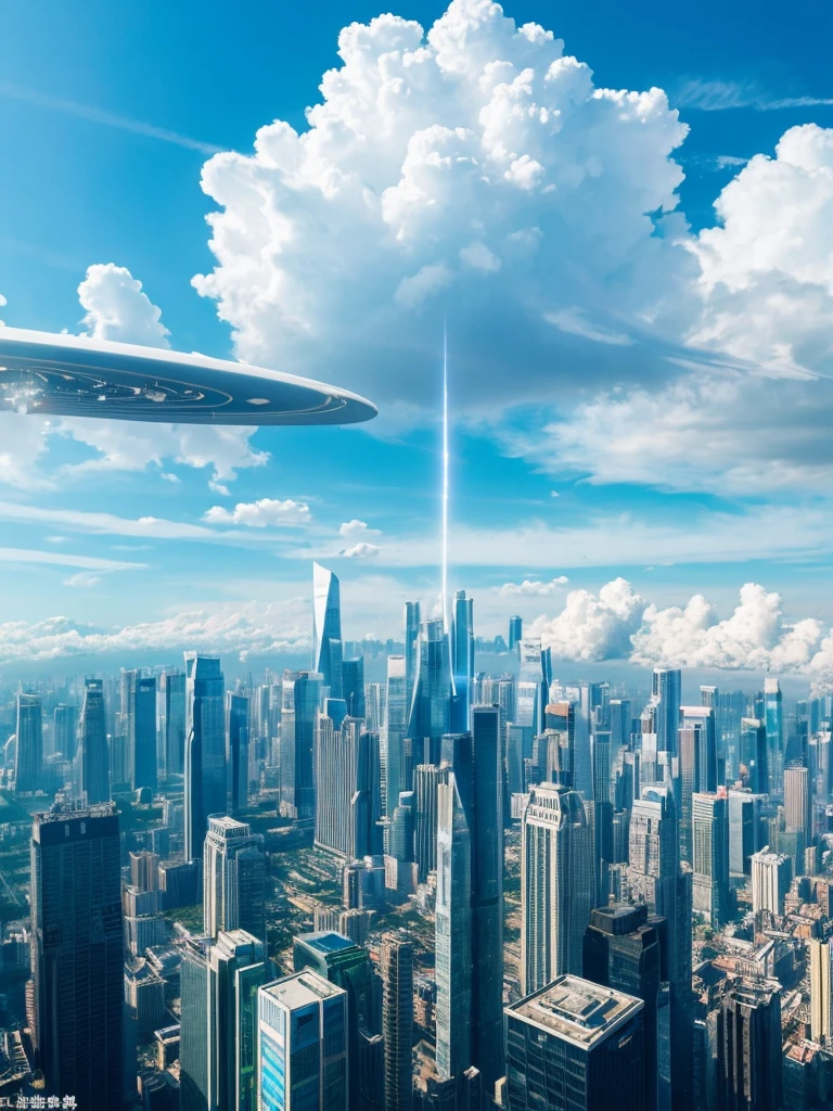 high quality、high resolution photos、technology, Nature and people々々The spirits of are in perfect harmony、A futuristic city that looks like a bright science fiction movie、blue sky、White cloud