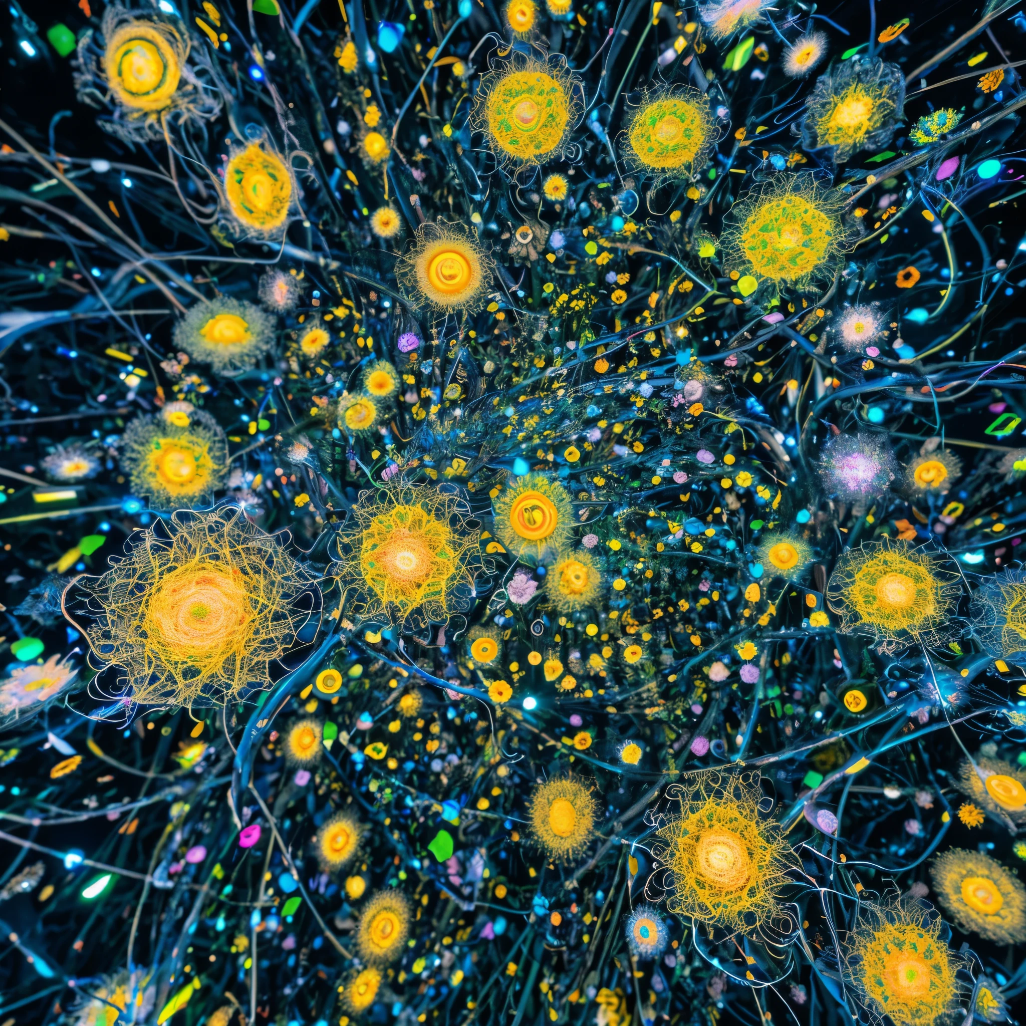 Experience the fusion of technology and nature as billions of layered massive neural networks of deep learning algorithms bloom into vibrant, generative design, ((digital and organic life forms)), generative design, digital and organic life forms, Complex System, evolutionary algorithm, Gene Expression Programming, complexity, unpredictability, uncertainty, dynamism of organisms