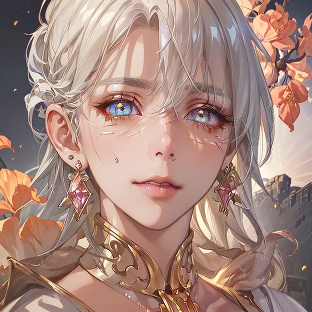 (Official art、Best Quality、Unity 8k Wallpapers、32K、masterpiece、ultra-detailliert、超A high resolution、The best illustrations、Very ridiculous:1.2), best quality, illustration, side shot, flashy pink, platinum earrings, platinum necklace, white dress, 1girl, cute, (dynamic lighting:1.2), cinematic lighting, delicate facial features, detailed eyes, sharp pupils, realistic pupils, depth of field, sharp focus, (hyper-detailed, bloom, glow:1.4), many small gems, (Cinematic lighting:1.2), Detailed beautiful face and eyes、Sharp pupils、Realistic pupils, (Ultra-detailed and complex 3D rendering), (super detailed skin、detailed skin textures:1.3)