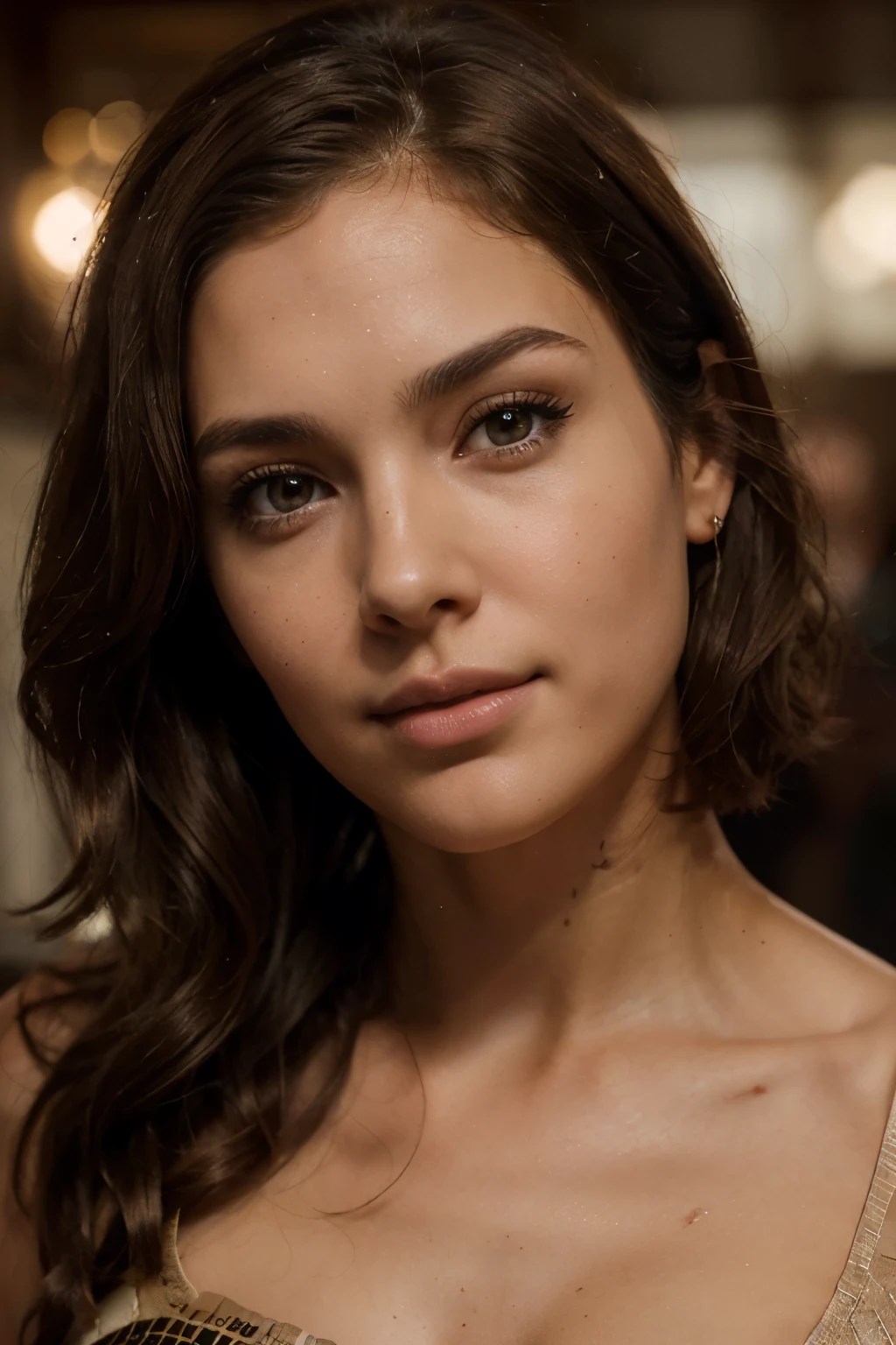 Breathtaking cinematic photo of a 30 year old girl with brown hair and brown eyes, happy, cheerful expression, closed mouth, beautiful lips, intricate details, shallow depth of field, highly detailed, high budget, epic Hollywood film, gorgeous, masterpiece, award-winning, professional, highly detailed, detailed skin texture, (blush: 0.5), (goosebumps: 0.5). (the most beautiful woman in the world) (brown hair) (short curly hair, wild hair, stylish cut) thin face, thin nose, beautiful, very beautiful, perfect face, slender body (slender), (brown hair) (brown eyes ) (white skin) Beautiful body, western face, predatory eyes, pink lips, thick thighs. full body, western beauty, thin nose, beautiful, perfect, ((best quality)), ((ultra resolution)), ((photorealistic: 1.4)), (intricate details), perfect face, makeup: 1.5 , clear face, facial details. front view ((uniform, tactical costume, agent costume, spy))
