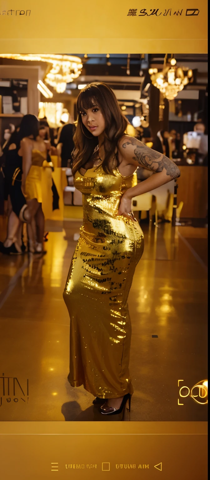 Golden Color DRESS, Day theme , Party background , Realistic , HQ , Shiny day