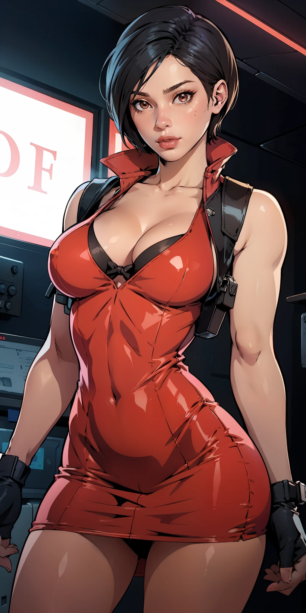 Hyper realistic super detailed sexy ada wong vestido vermelho resident arma no coldre 