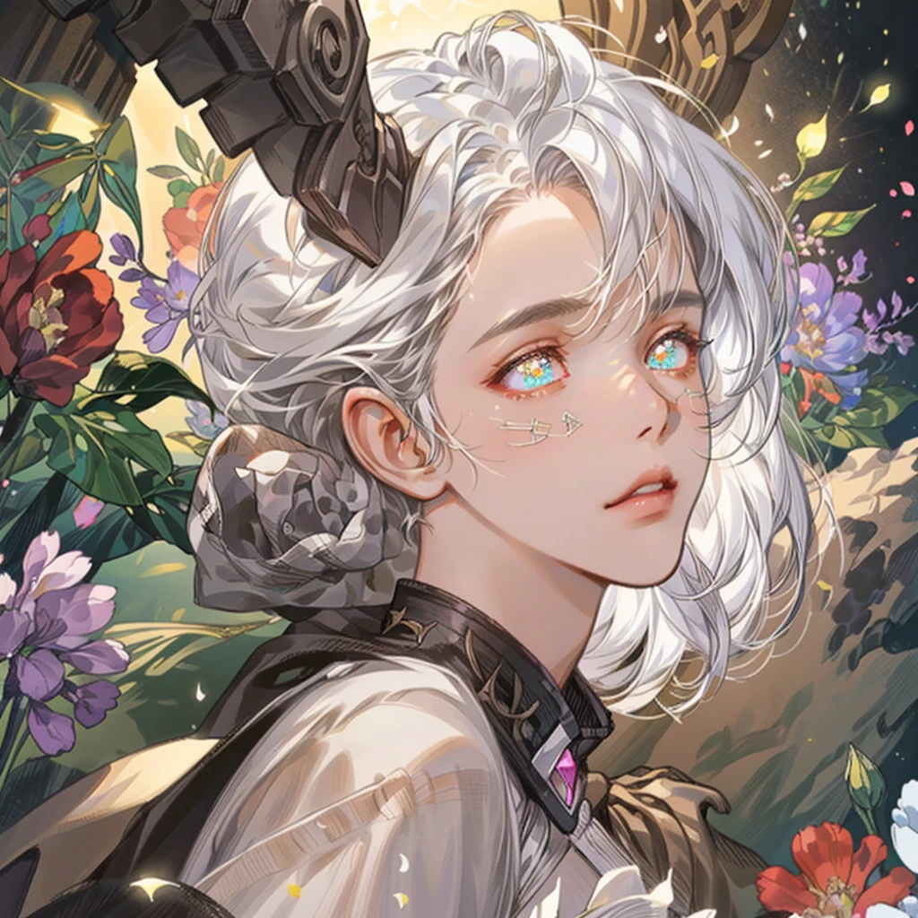 16 year old female, Masterpiece, best quality, illustration, white hair, long hair, white dress, 1girl, cute, (dynamic lighting:1.2), cinematic lighting, delicate facial features, detailed eyes, sharp pupils, realistic pupils, depth of field, sharp focus, (hyper-detailed, bloom, glow:1.4), many small gems