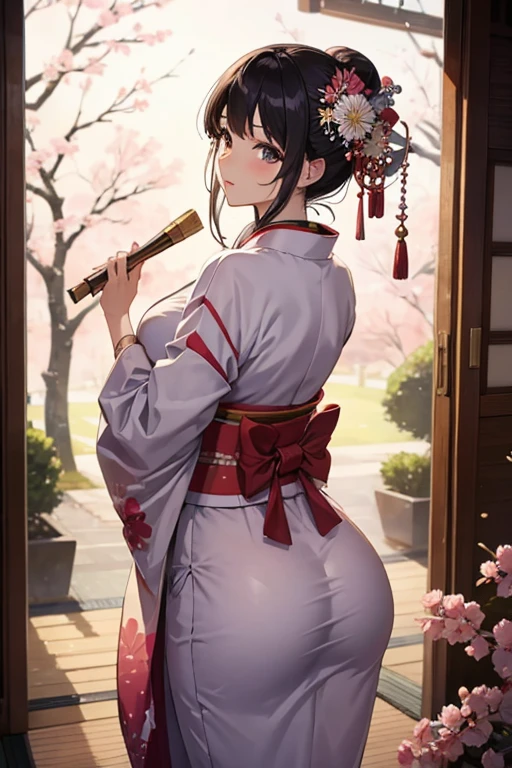 Beauty、40 years old、New Year、Furisode、emphasize the buttocks