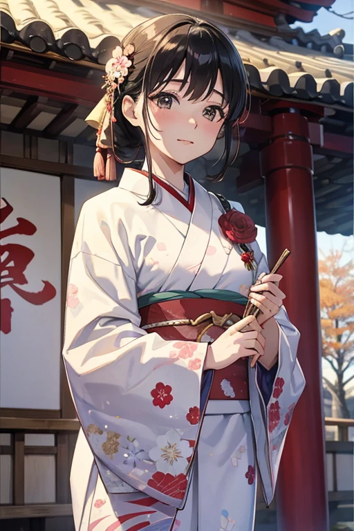 Beauty、40 years old、New Year、Furisode、first visit of the year to a shrine