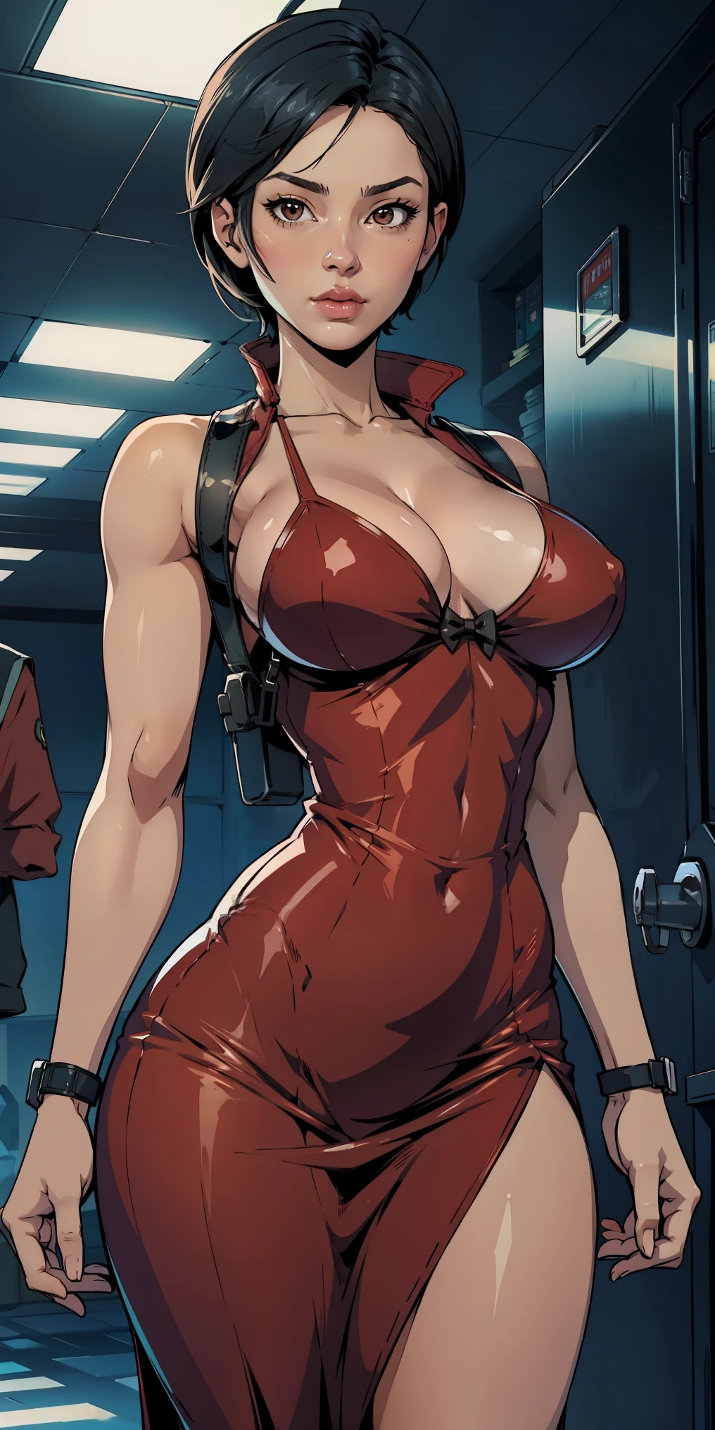 Hyper realistic super detailed sexy ada wong vestido vermelho resident coudre na perna