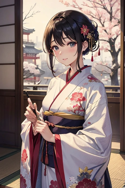 beautiful mature woman、New Year、Furisode、Visit
