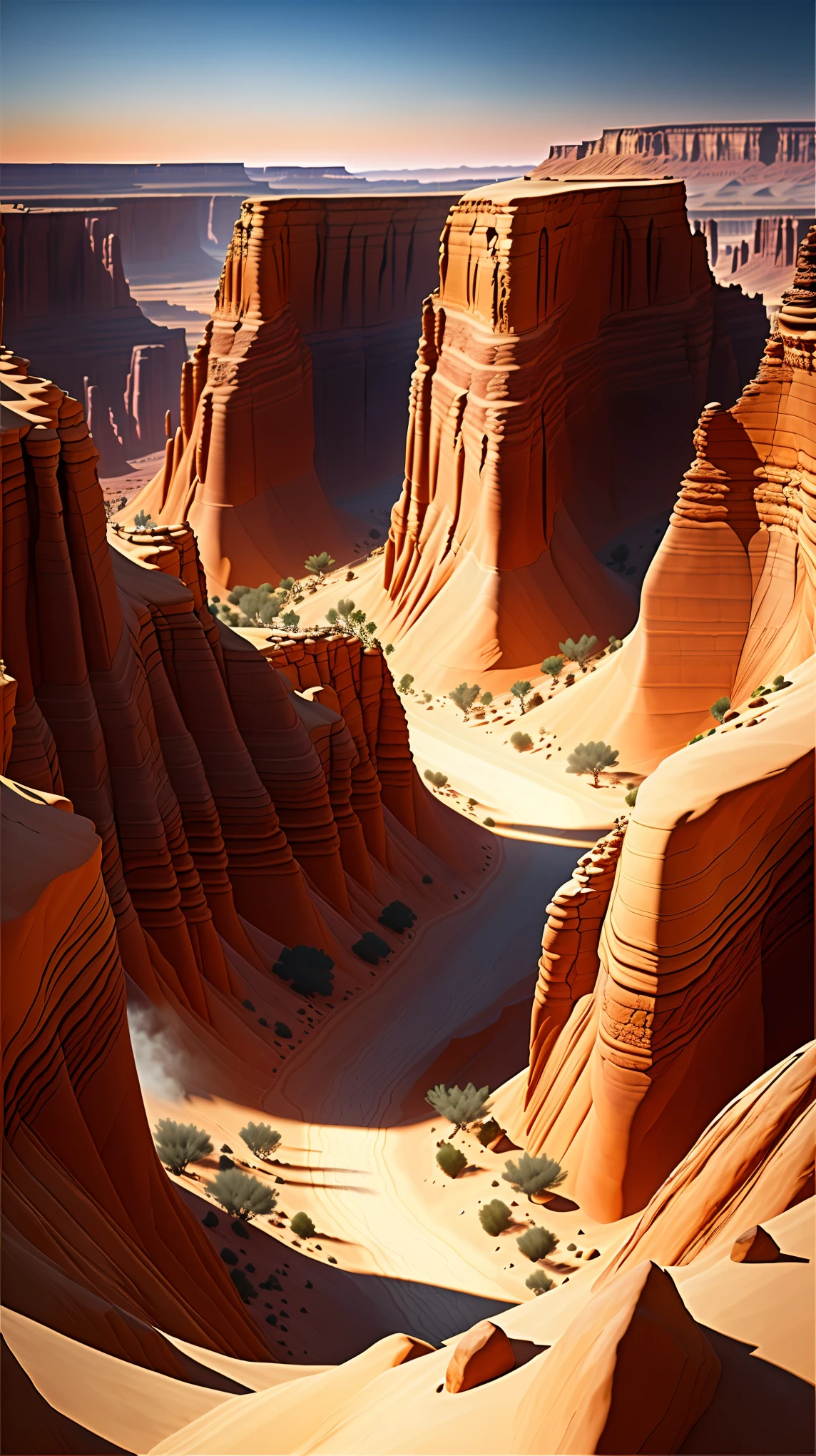 (8K, Live shooting, highest quality, pieces fly: 1.2), High-definition RAW color photo, professional photography, cinematic light, ((desert canyon)), valley of the kings, land without vegetation, dusty plateau, (Rock-cut tombs in a rocky mountain valley), world heritage landscape, at dusk, sunset shining through, Light of the sun, ((desert and rocks, canyon landscape)), film grain, center image, High resolution, high detail, epic movie lighting, lively, hyper real,