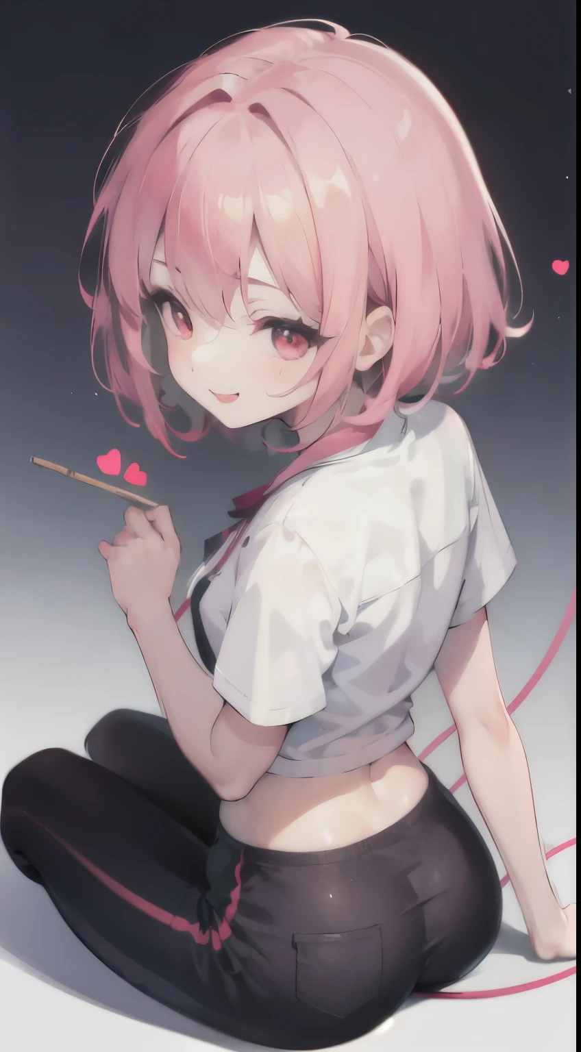 age girl,short crop top,hot pants,Queen,Shake ack view,Cord,shackle,red eyes,No underwear,pink hair,big ass,Playful,stick out your tongue,Smile,sweat,secretion,Buttocks close up,sitting,Sit on the camera,back view,raised buttocks,love