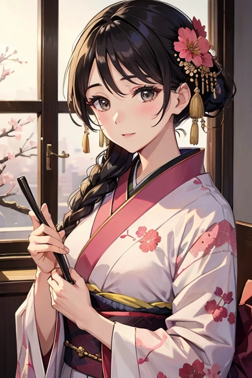 beautiful mature woman、New Year、Furisode、well-groomed face