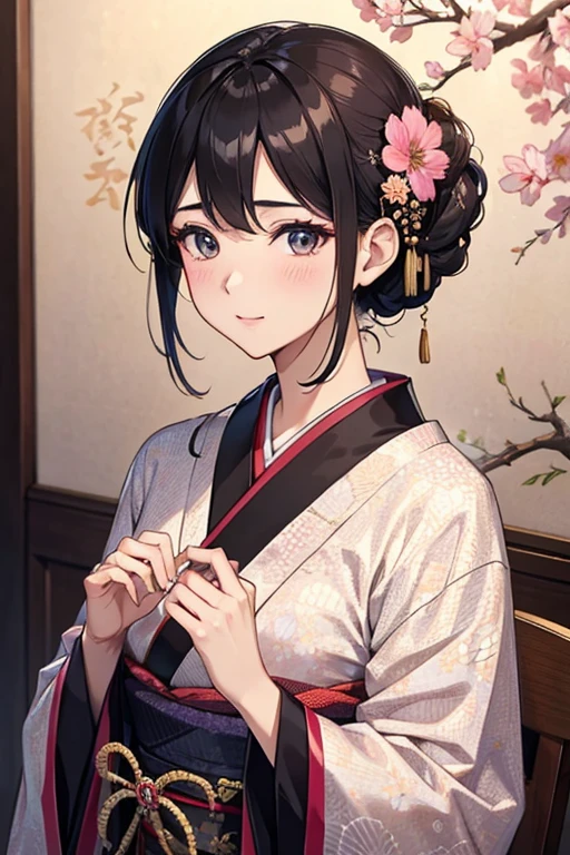 beautiful mature woman、New Year、Furisode、well-groomed face、Upper body