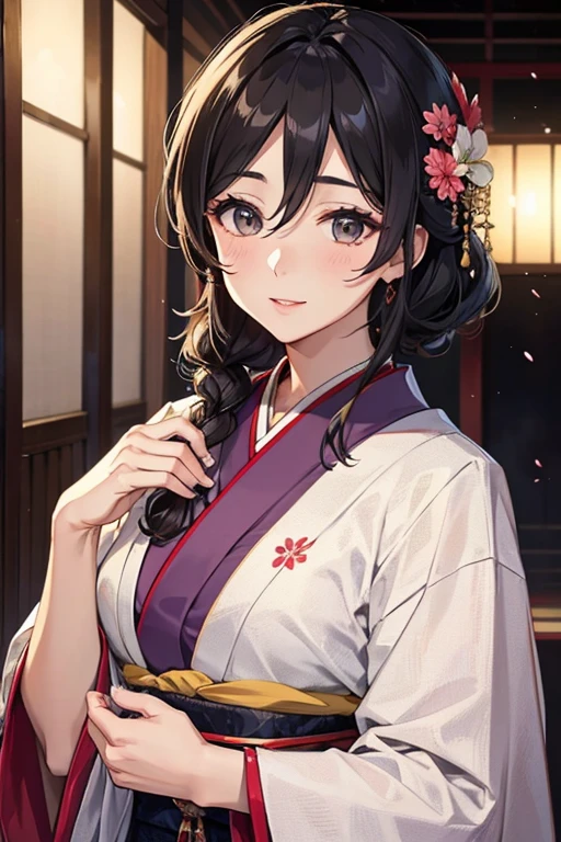 beautiful mature woman、New Year、Furisode、well-groomed face、Upper body