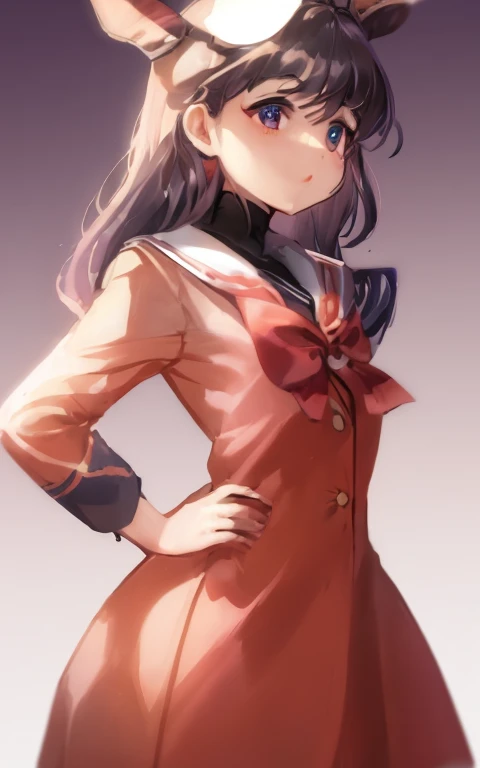 Sailor suit,Front view,Rear view,side view,A full body girl,antlers,Raise your left hand