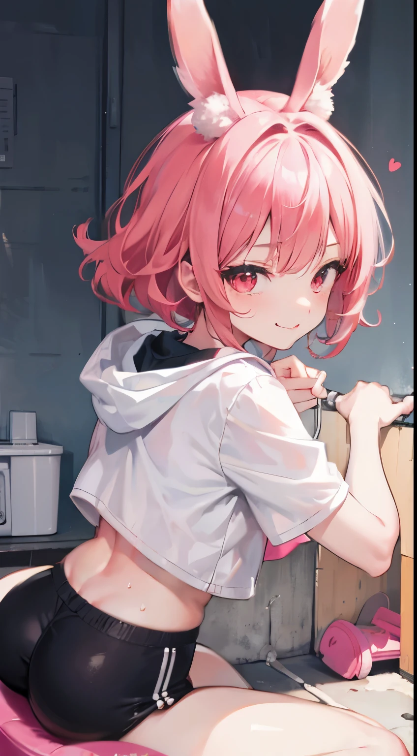 age girl,short crop top,hot pants,Queen,Shake ack view,Cord,shackle,red eyes,No underwear,pink hair,big ass,Playful,stick out your tongue,Smile,sweat,secretion,Buttocks close up,sitting,Sit on the camera,back view,raised buttocks,love,soaking wet,Rabbit ears,transparent