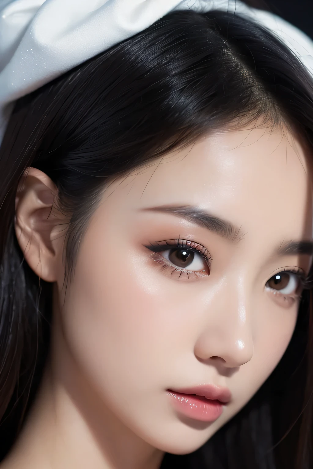 Close-up of eyes of female model with oriental beauty makeup，best picture quality，Ultra-fine details，Snapshot，black background