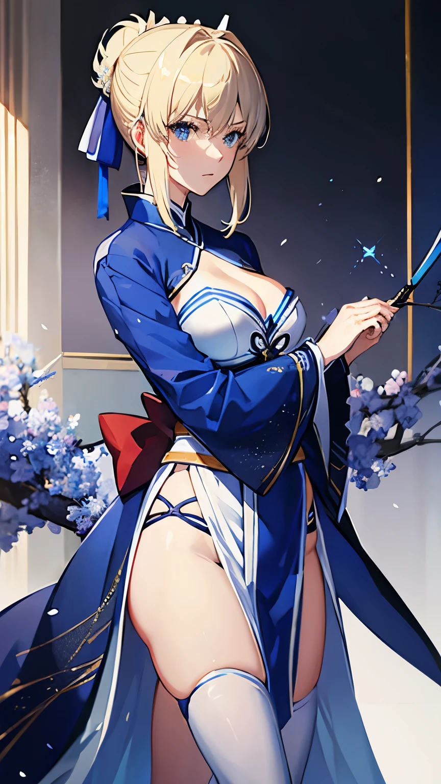 Saber Artoria wearing a blue kimono