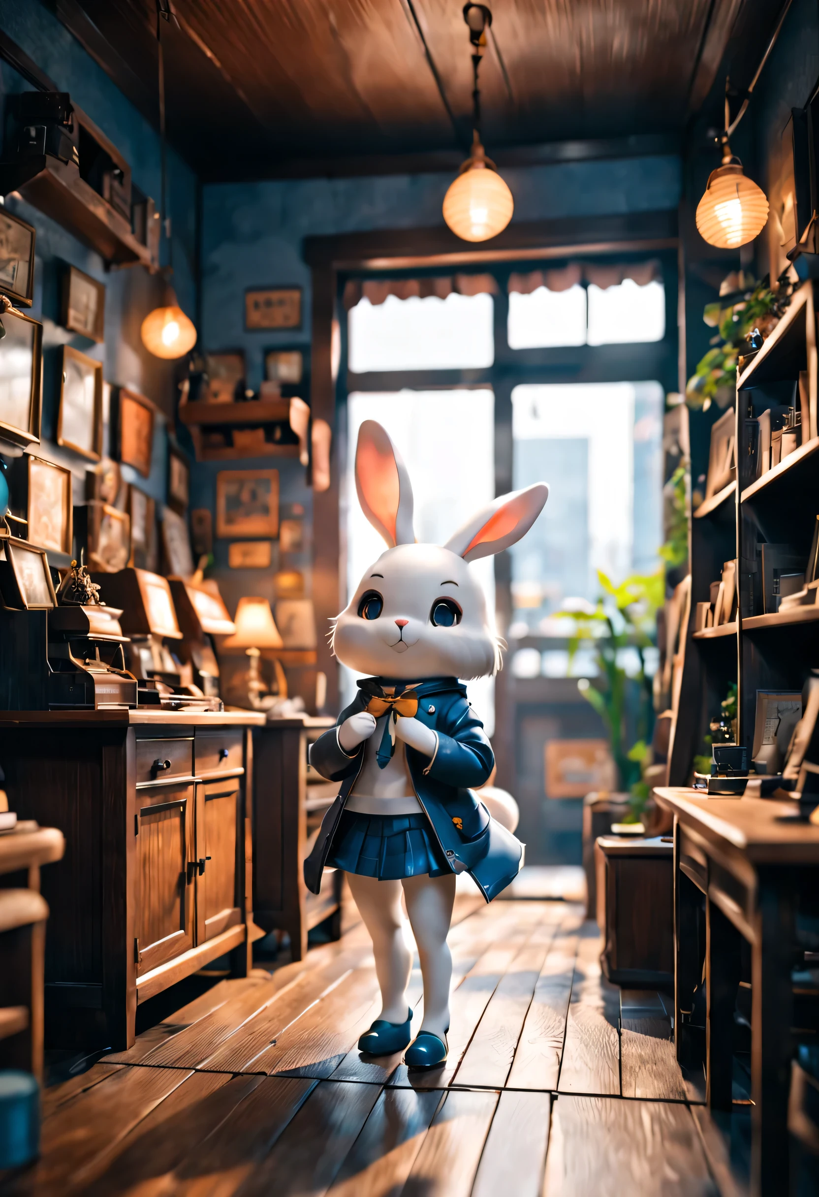 Full body Esbian、Cool rabbit、Pop Rabbit、diorama、 background、Deformed animals、room、Shibuya Fashion、masterpiece, highest quality, Capture super cute moments, Depth of written boundary, Super detailed, ultra high resolution, octadale, 8k, 16km race