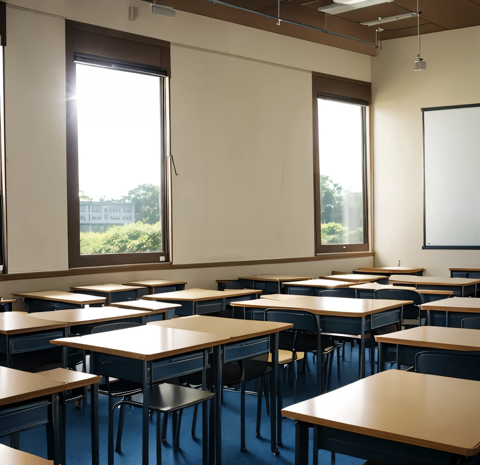 high school classroom，sunsine, studio Ghibli