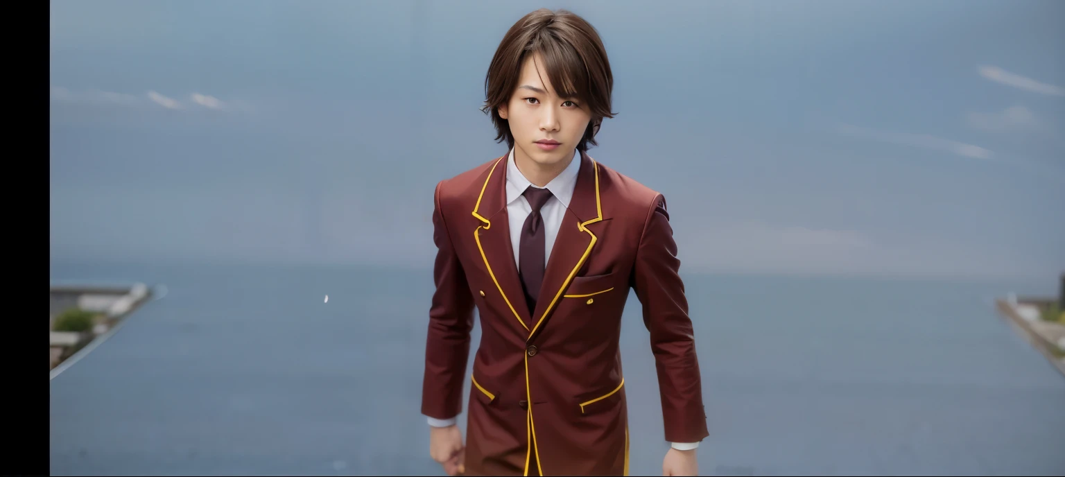 Japanese man, brown hair, School uniform