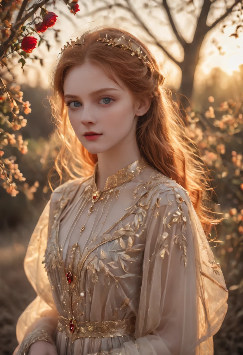 very young Vampire Princess,16 years old, breathtakingly beautiful, deep blue eyes, redhair,(best quality,4k,8k,highres,masterpiece:1.2),ultra-detailed,(realistic,photorealistic,photo-realistic:1.37, raw quality),softly glowing pale skin,pure blooded,porcelain-like complexion,elegant and refined features,graceful posture,dark and mysterious atmosphere,gothic fashion,flowing black lace dress,touch of red in her clothes,dainty silver jewelry with ruby accents,subtle yet captivating smile,slightly pointed canines,translucent wings resembling bat wings,subtle shimmering effect on her wings,gardens filled with blooming blood roses,vivid red petals contrasted with the darkness,enchanting moonlit night,dark and hauntingly beautiful castle in the background,splashes of moonlight illuminating her ethereal beauty,dark shadows and dramatic lighting,icy stare that freezes the hearts of those who dare to meet her gaze,air of authority and power,symbol of both danger and allure,night sky filled with swirling mist and sparkling stars,subtle color palette with shades of deep blue,purple,and black,subdued lighting with soft moonlight casting an ethereal glow,vibrant yet elegant style,with a touch of darkness and mystery,portraits,fantasy,horror,cementary