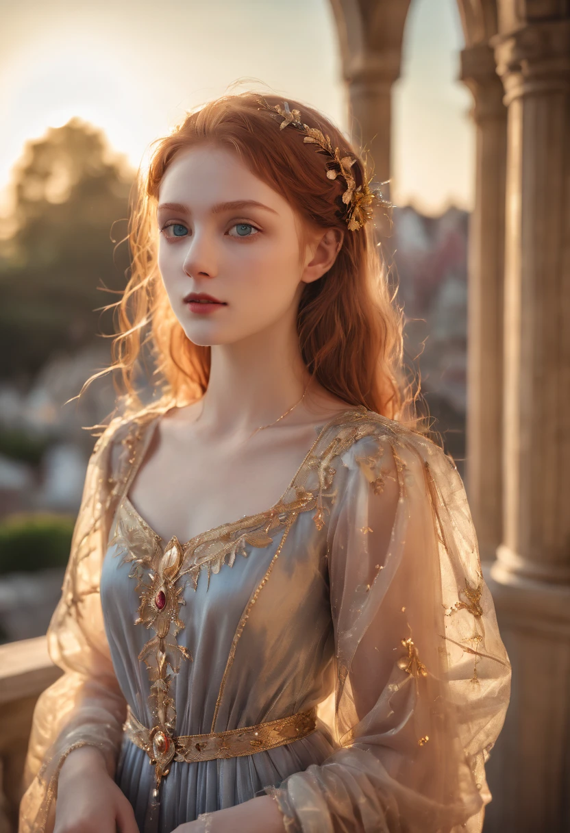 very young Vampire Princess,16 years old, breathtakingly beautiful, deep blue eyes, redhair,(best quality,4k,8k,highres,masterpiece:1.2),ultra-detailed,(realistic,photorealistic,photo-realistic:1.37, raw quality),softly glowing pale skin,pure blooded,porcelain-like complexion,elegant and refined features,graceful posture,dark and mysterious atmosphere,gothic fashion,flowing black lace dress,touch of red in her clothes,dainty silver jewelry with ruby accents,subtle yet captivating smile,slightly pointed canines,translucent wings resembling bat wings,subtle shimmering effect on her wings,gardens filled with blooming blood roses,vivid red petals contrasted with the darkness,enchanting moonlit night,dark and hauntingly beautiful castle in the background,splashes of moonlight illuminating her ethereal beauty,dark shadows and dramatic lighting,icy stare that freezes the hearts of those who dare to meet her gaze,air of authority and power,symbol of both danger and allure,night sky filled with swirling mist and sparkling stars,subtle color palette with shades of deep blue,purple,and black,subdued lighting with soft moonlight casting an ethereal glow,vibrant yet elegant style,with a touch of darkness and mystery,portraits,fantasy,horror,cementary