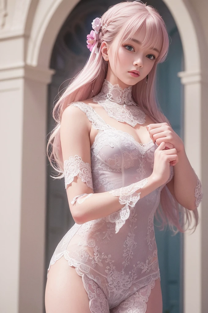 (masterpiece:1.4, best quality), (intricate details), unity 8k wallpaper, ultra detailed, (pastel colors:1.3), (lace) clothes, beautiful and aesthetic, 1girl, body covered in words, words on body, ink, detailed, solo, 