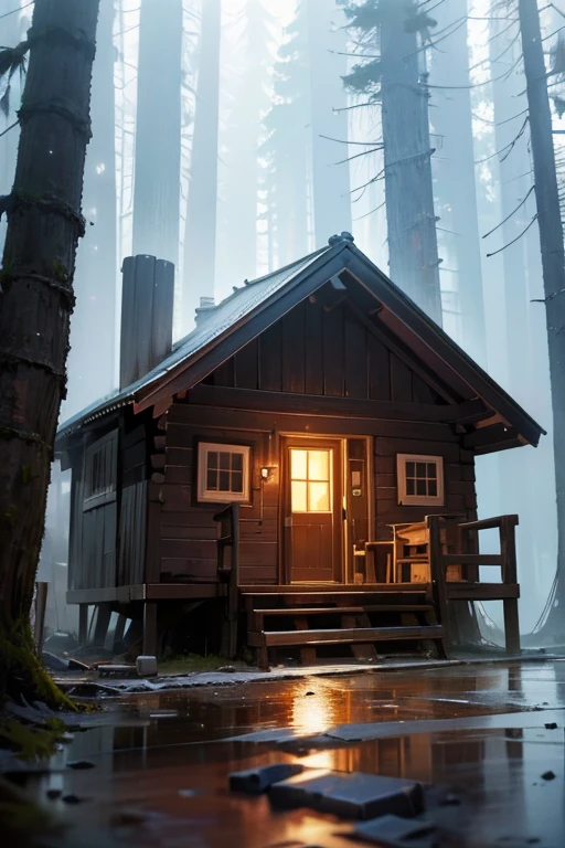 Best quality, masterpiece, ultra high res, (photorealistic:1.4), raw photo, cabin in the woods,