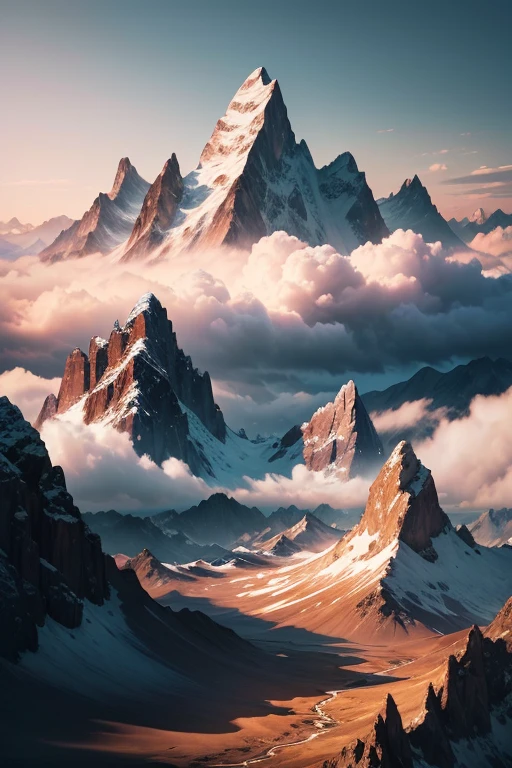 Best quality, masterpiece, ultra high res, (photorealistic:1.4), raw photo, mountains, above sky, clouds,